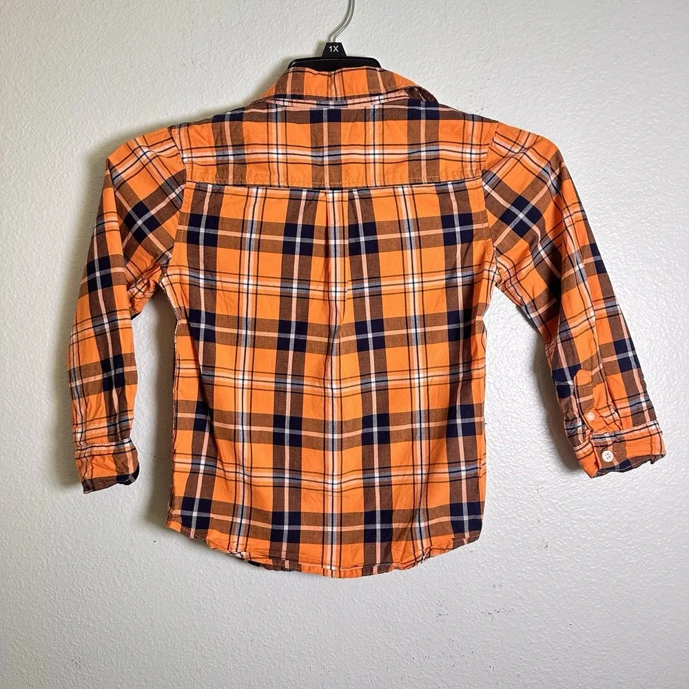 GYMBOREE BUTTON FRONT LONG SLEEVE SHIRT Youth Boy‎ Small 5-6 Orange  PLAID